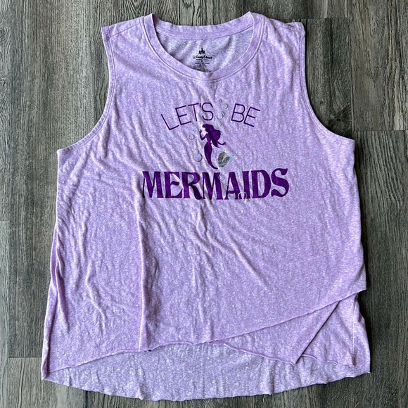 Disney Tops - Disney Top Purple Lets Be Mermaids Tank Top Size Extra Large Sleeveless Ariel